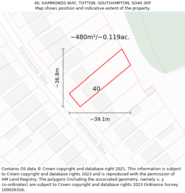 40, HAMMONDS WAY, TOTTON, SOUTHAMPTON, SO40 3HF: Plot and title map