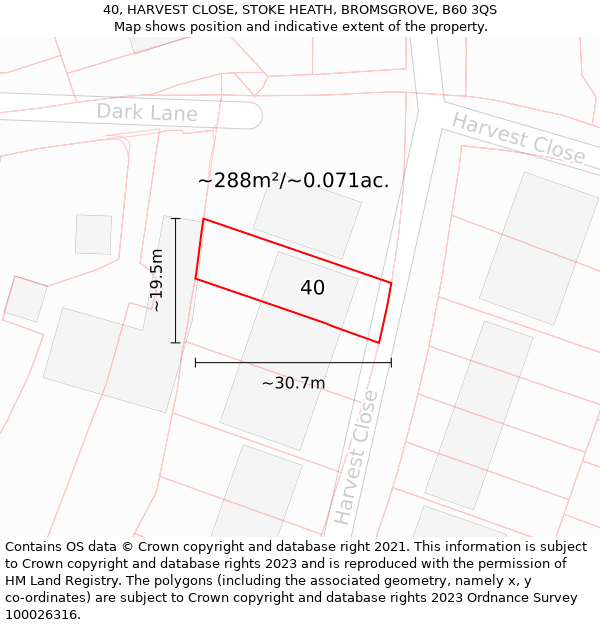 40, HARVEST CLOSE, STOKE HEATH, BROMSGROVE, B60 3QS: Plot and title map