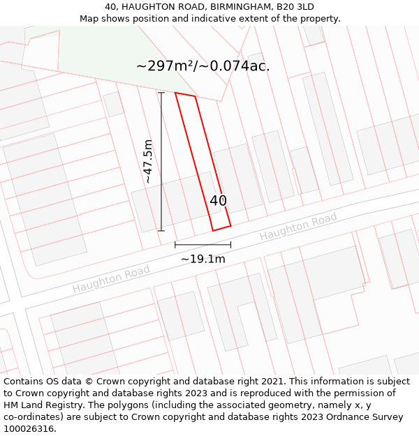 40, HAUGHTON ROAD, BIRMINGHAM, B20 3LD: Plot and title map