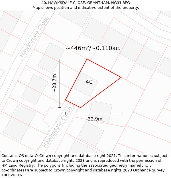 40, HAWKSDALE CLOSE, GRANTHAM, NG31 8EG: Plot and title map