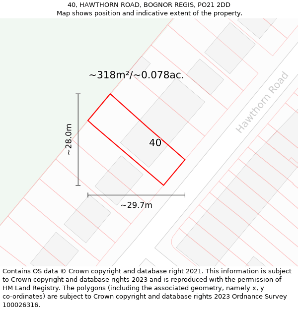 40, HAWTHORN ROAD, BOGNOR REGIS, PO21 2DD: Plot and title map