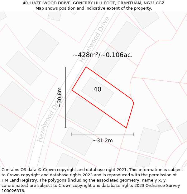 40, HAZELWOOD DRIVE, GONERBY HILL FOOT, GRANTHAM, NG31 8GZ: Plot and title map