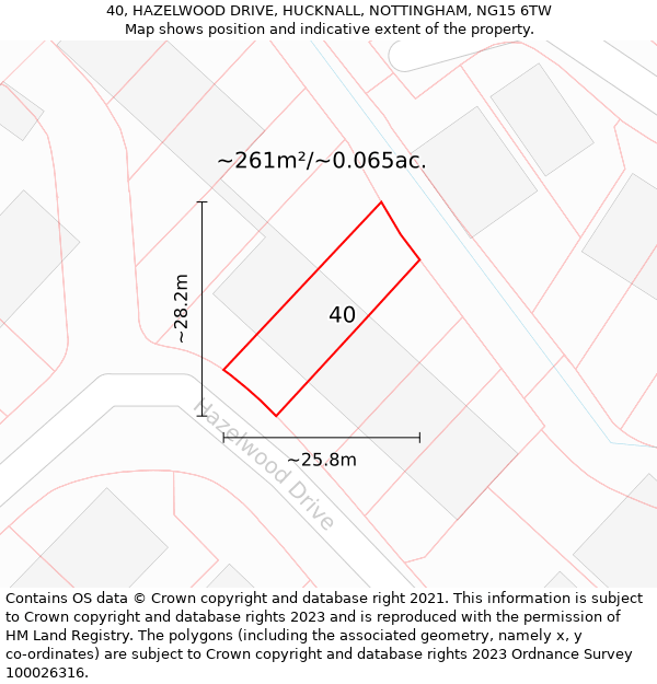 40, HAZELWOOD DRIVE, HUCKNALL, NOTTINGHAM, NG15 6TW: Plot and title map