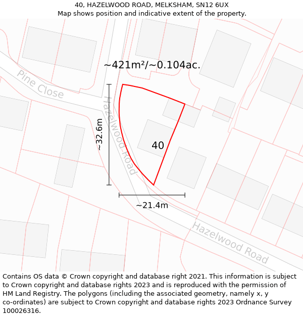 40, HAZELWOOD ROAD, MELKSHAM, SN12 6UX: Plot and title map