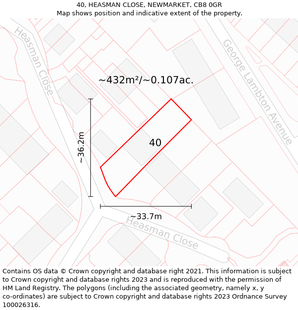 40, HEASMAN CLOSE, NEWMARKET, CB8 0GR: Plot and title map