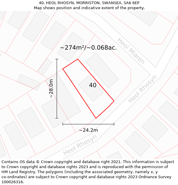 40, HEOL RHOSYN, MORRISTON, SWANSEA, SA6 6EP: Plot and title map