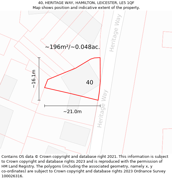 40, HERITAGE WAY, HAMILTON, LEICESTER, LE5 1QF: Plot and title map