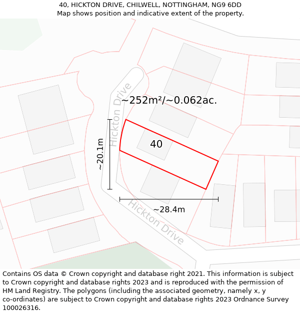 40, HICKTON DRIVE, CHILWELL, NOTTINGHAM, NG9 6DD: Plot and title map