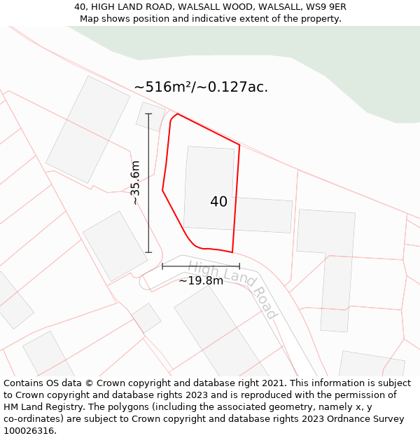 40, HIGH LAND ROAD, WALSALL WOOD, WALSALL, WS9 9ER: Plot and title map