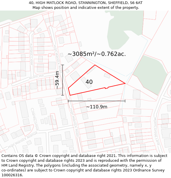 40, HIGH MATLOCK ROAD, STANNINGTON, SHEFFIELD, S6 6AT: Plot and title map