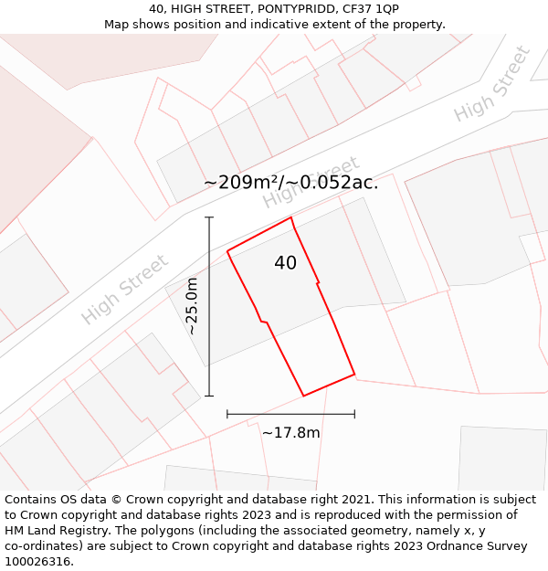 40, HIGH STREET, PONTYPRIDD, CF37 1QP: Plot and title map