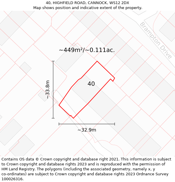 40, HIGHFIELD ROAD, CANNOCK, WS12 2DX: Plot and title map