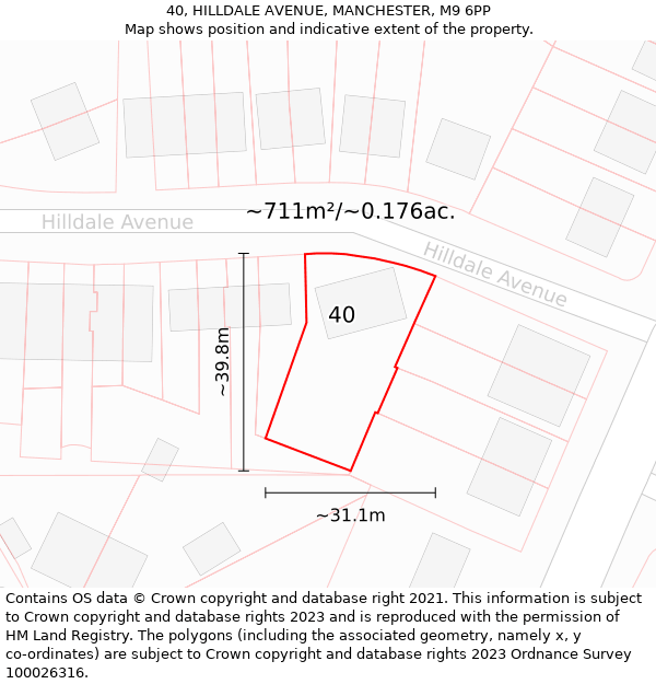 40, HILLDALE AVENUE, MANCHESTER, M9 6PP: Plot and title map