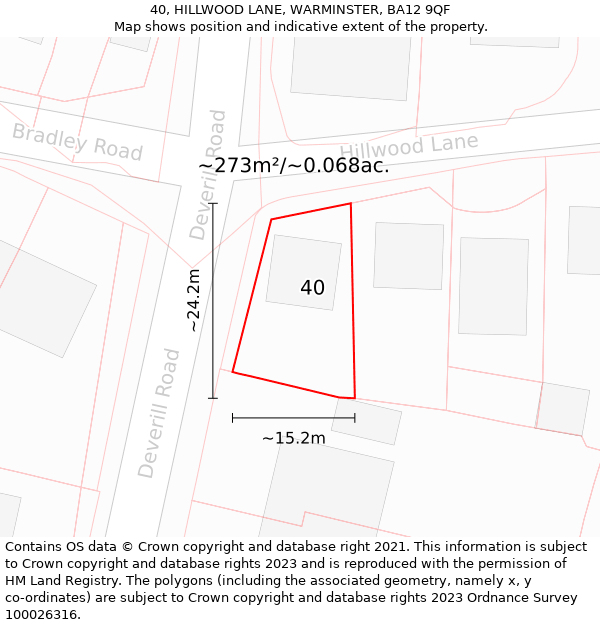 40, HILLWOOD LANE, WARMINSTER, BA12 9QF: Plot and title map