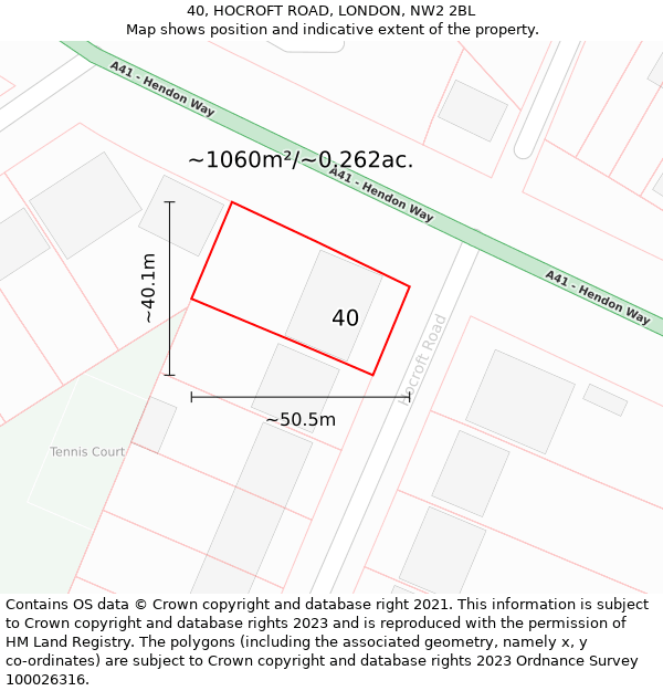40, HOCROFT ROAD, LONDON, NW2 2BL: Plot and title map