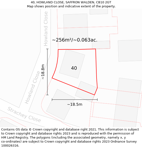 40, HOWLAND CLOSE, SAFFRON WALDEN, CB10 2GT: Plot and title map