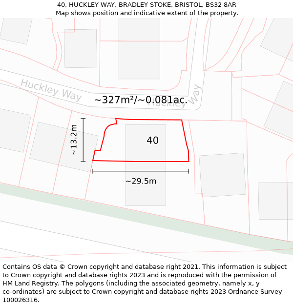 40, HUCKLEY WAY, BRADLEY STOKE, BRISTOL, BS32 8AR: Plot and title map