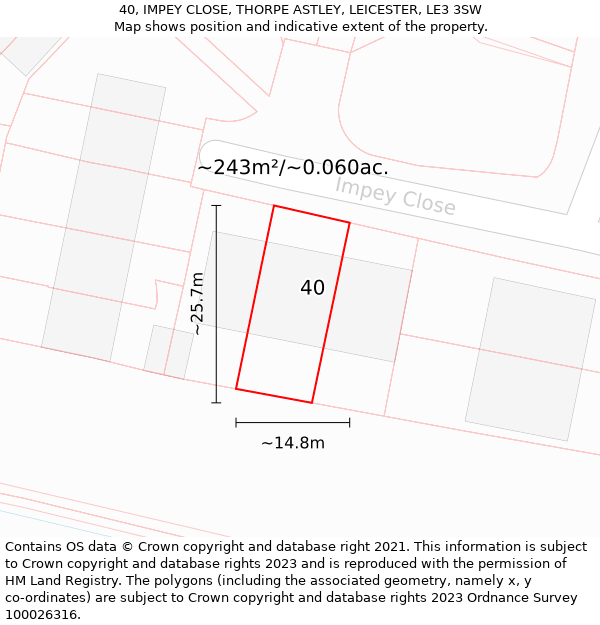 40, IMPEY CLOSE, THORPE ASTLEY, LEICESTER, LE3 3SW: Plot and title map