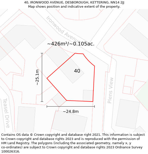 40, IRONWOOD AVENUE, DESBOROUGH, KETTERING, NN14 2JJ: Plot and title map