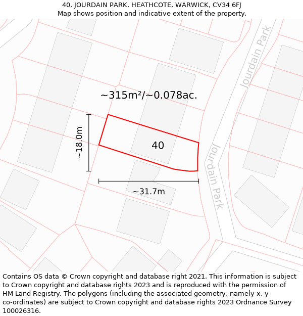 40, JOURDAIN PARK, HEATHCOTE, WARWICK, CV34 6FJ: Plot and title map