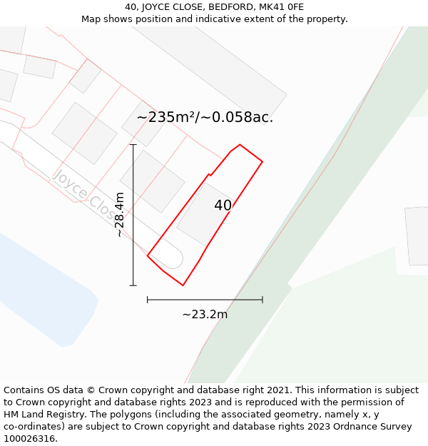 40, JOYCE CLOSE, BEDFORD, MK41 0FE: Plot and title map