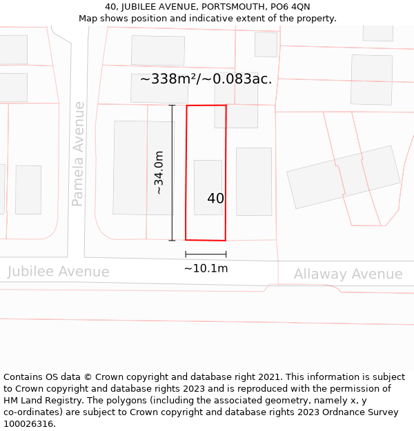 40, JUBILEE AVENUE, PORTSMOUTH, PO6 4QN: Plot and title map