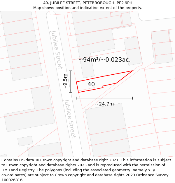 40, JUBILEE STREET, PETERBOROUGH, PE2 9PH: Plot and title map