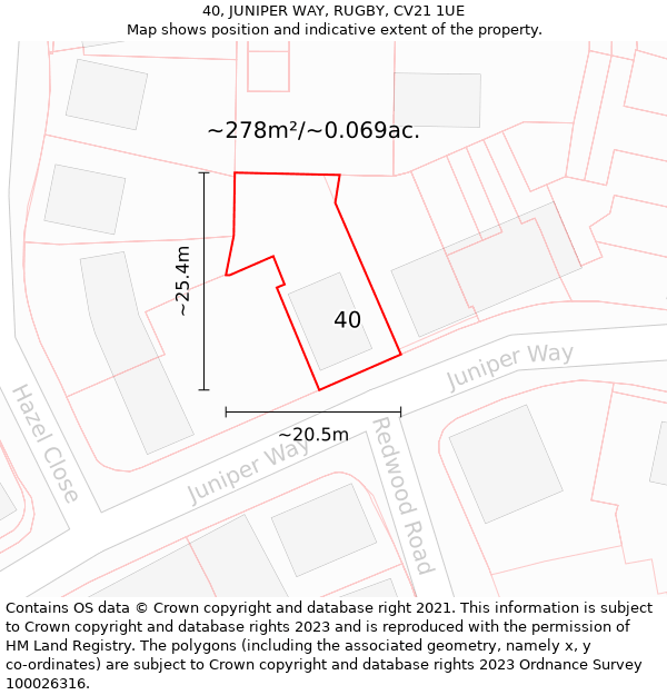 40, JUNIPER WAY, RUGBY, CV21 1UE: Plot and title map