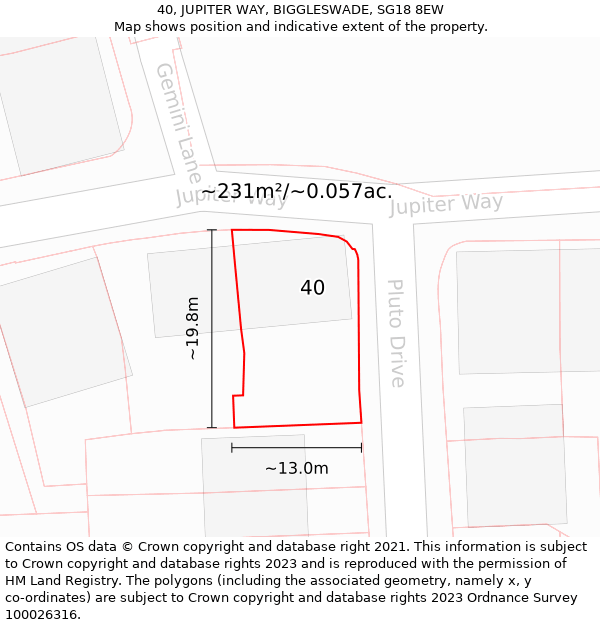 40, JUPITER WAY, BIGGLESWADE, SG18 8EW: Plot and title map