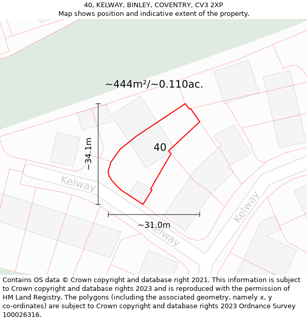 40, KELWAY, BINLEY, COVENTRY, CV3 2XP: Plot and title map