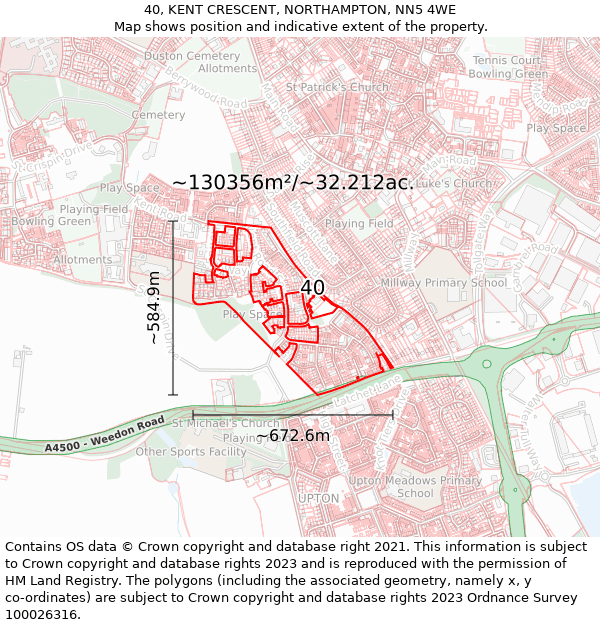 40, KENT CRESCENT, NORTHAMPTON, NN5 4WE: Plot and title map