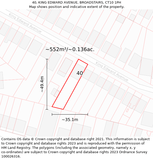 40, KING EDWARD AVENUE, BROADSTAIRS, CT10 1PH: Plot and title map