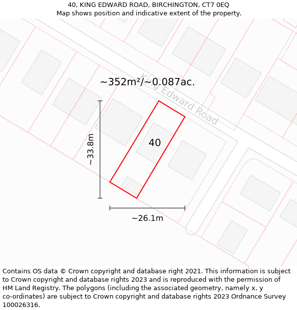 40, KING EDWARD ROAD, BIRCHINGTON, CT7 0EQ: Plot and title map