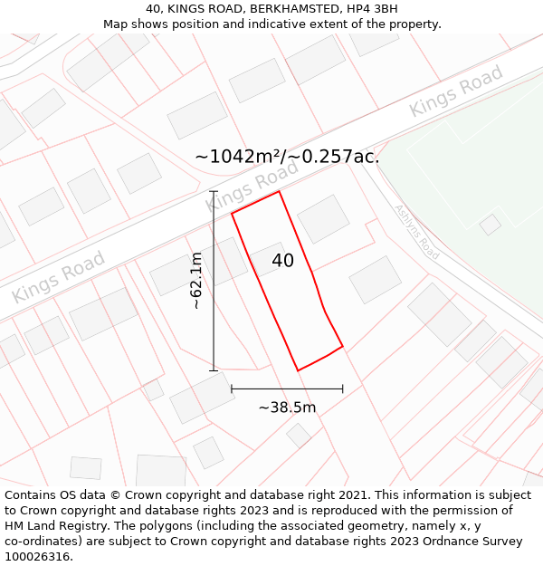 40, KINGS ROAD, BERKHAMSTED, HP4 3BH: Plot and title map