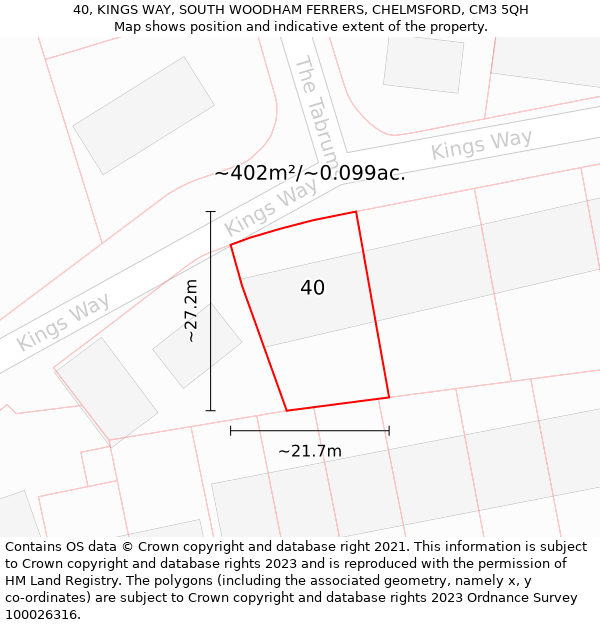 40, KINGS WAY, SOUTH WOODHAM FERRERS, CHELMSFORD, CM3 5QH: Plot and title map