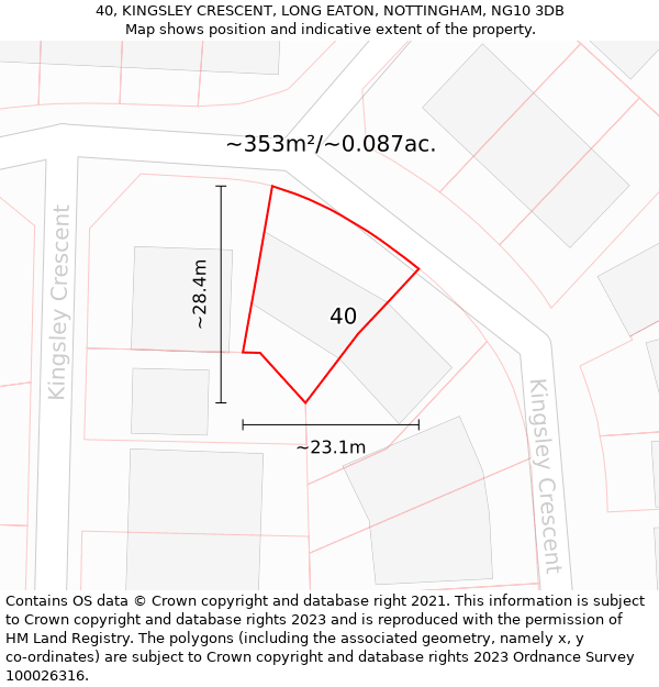 40, KINGSLEY CRESCENT, LONG EATON, NOTTINGHAM, NG10 3DB: Plot and title map