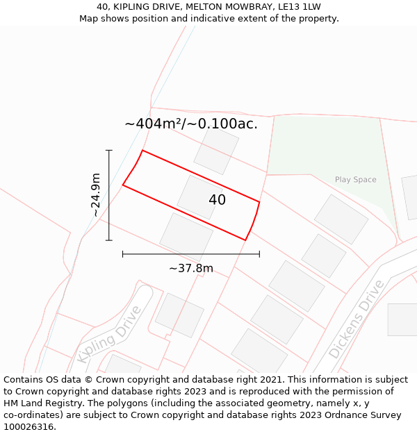 40, KIPLING DRIVE, MELTON MOWBRAY, LE13 1LW: Plot and title map