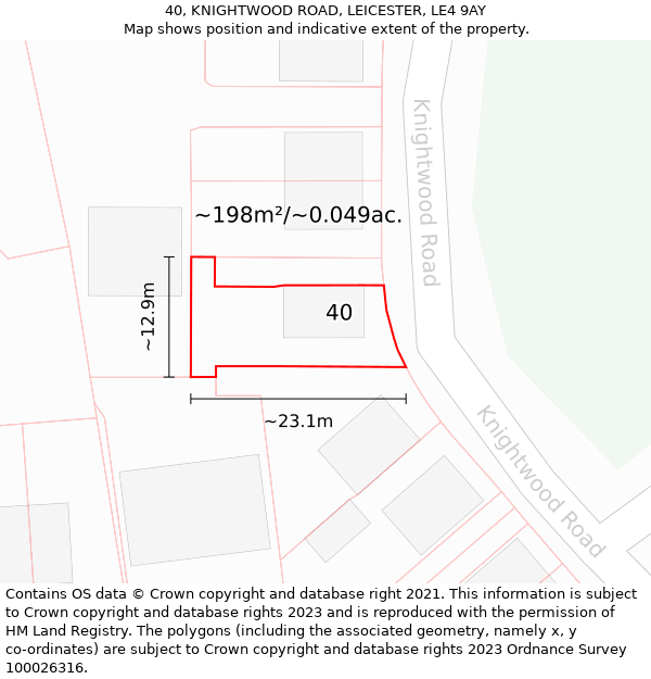 40, KNIGHTWOOD ROAD, LEICESTER, LE4 9AY: Plot and title map