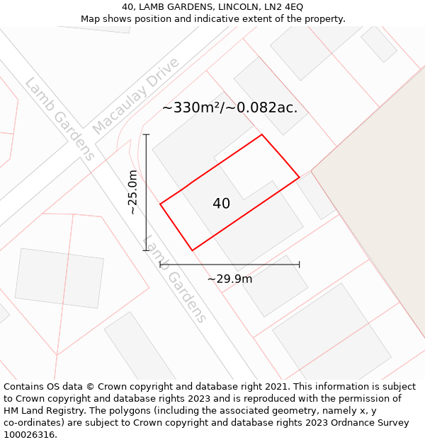 40, LAMB GARDENS, LINCOLN, LN2 4EQ: Plot and title map