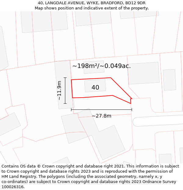 40, LANGDALE AVENUE, WYKE, BRADFORD, BD12 9DR: Plot and title map