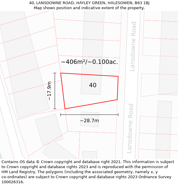 40, LANSDOWNE ROAD, HAYLEY GREEN, HALESOWEN, B63 1BJ: Plot and title map