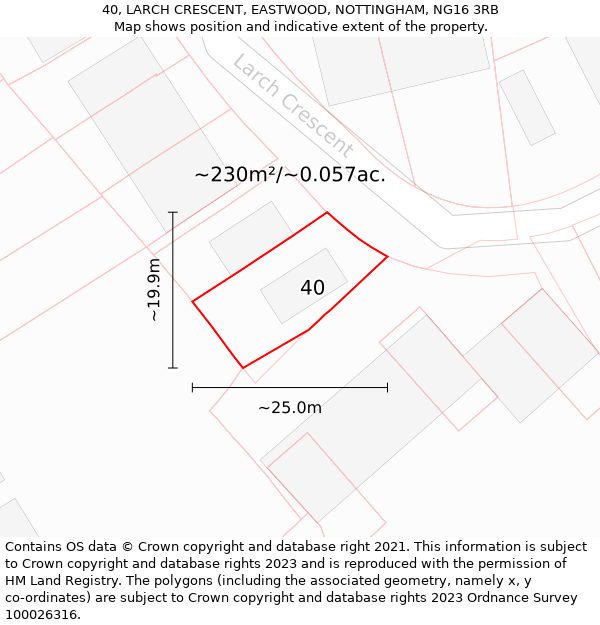 40, LARCH CRESCENT, EASTWOOD, NOTTINGHAM, NG16 3RB: Plot and title map