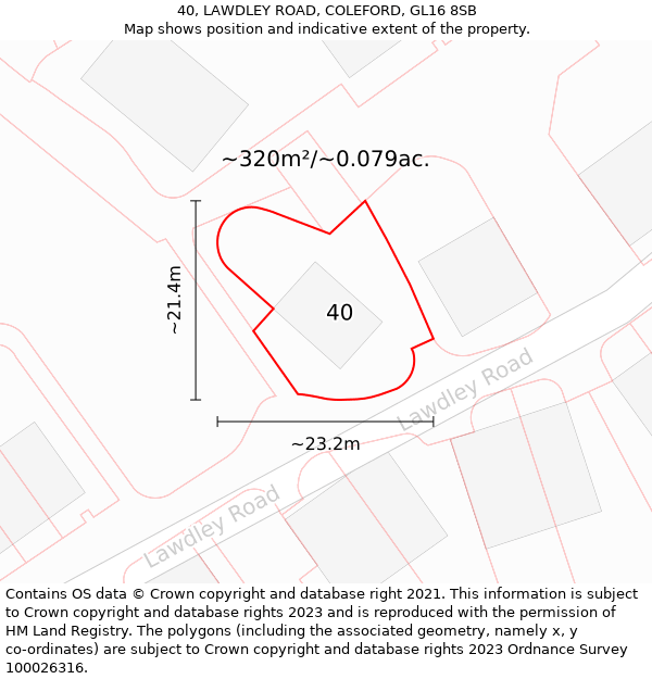 40, LAWDLEY ROAD, COLEFORD, GL16 8SB: Plot and title map