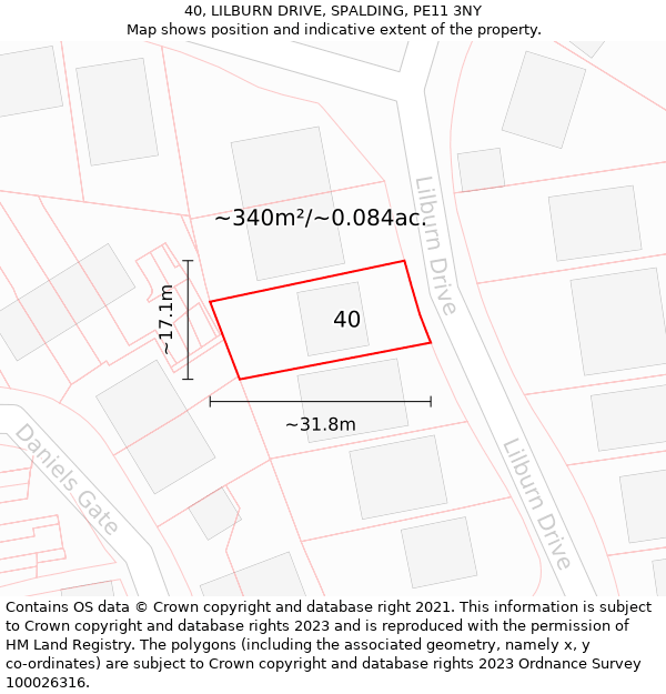 40, LILBURN DRIVE, SPALDING, PE11 3NY: Plot and title map