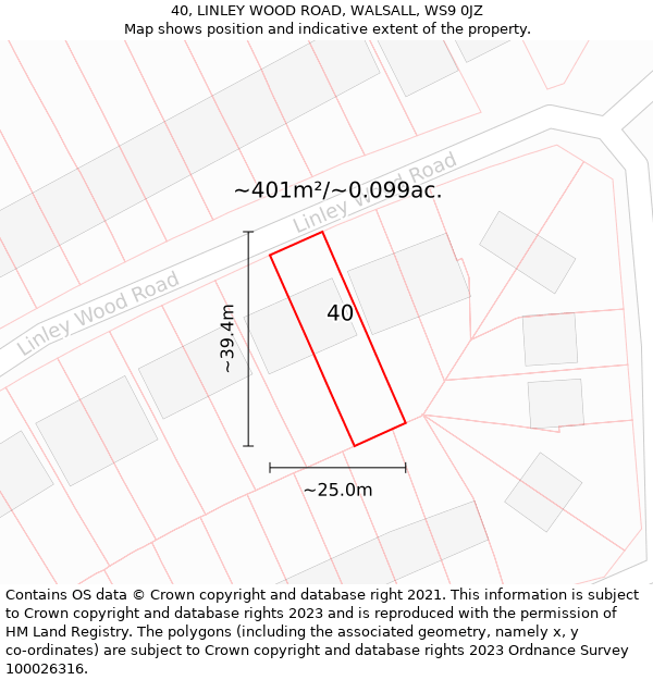 40, LINLEY WOOD ROAD, WALSALL, WS9 0JZ: Plot and title map