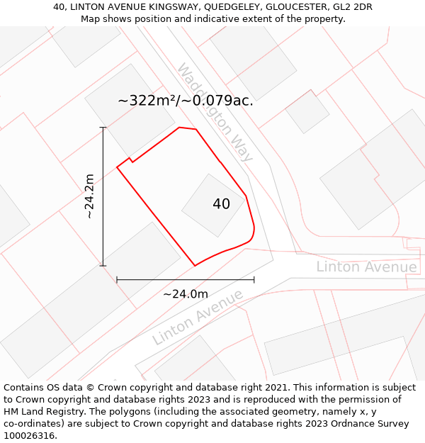 40, LINTON AVENUE KINGSWAY, QUEDGELEY, GLOUCESTER, GL2 2DR: Plot and title map