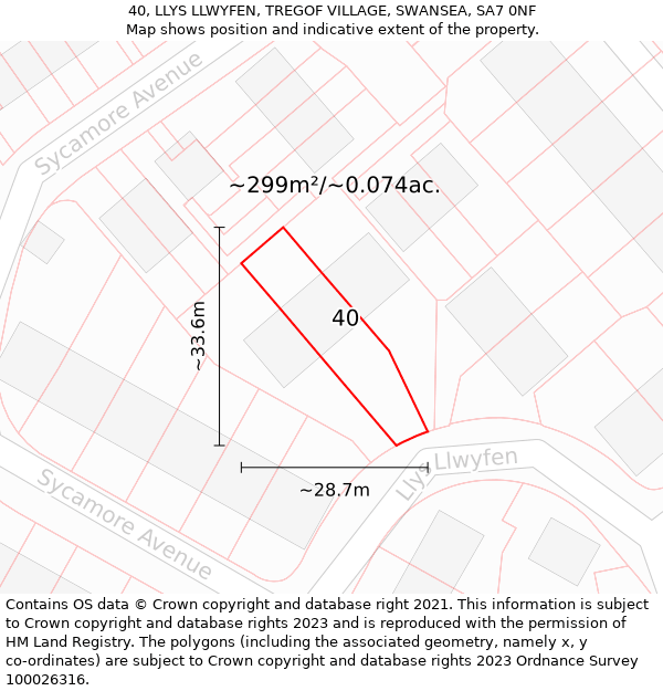 40, LLYS LLWYFEN, TREGOF VILLAGE, SWANSEA, SA7 0NF: Plot and title map