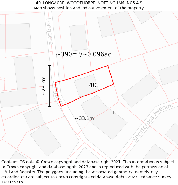 40, LONGACRE, WOODTHORPE, NOTTINGHAM, NG5 4JS: Plot and title map