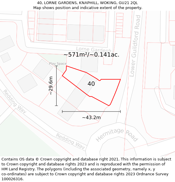 40, LORNE GARDENS, KNAPHILL, WOKING, GU21 2QL: Plot and title map