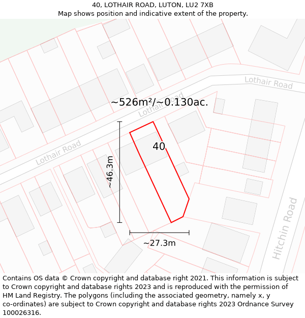 40, LOTHAIR ROAD, LUTON, LU2 7XB: Plot and title map